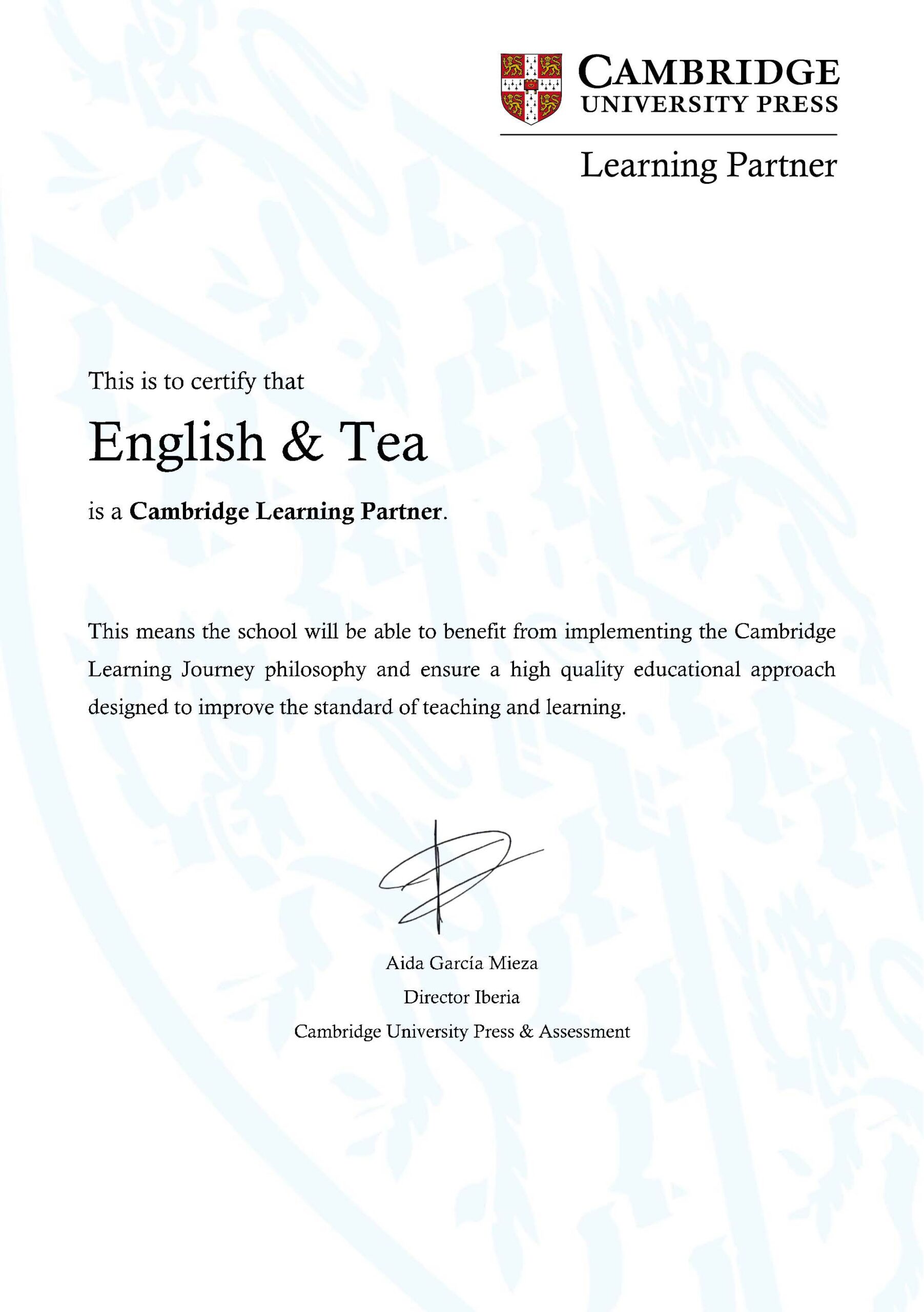 Cambridge & Tea +Certificate English & Tea